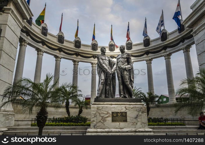 In Guayaquil to the side of the Guayas river is this monument to the liberators of South America