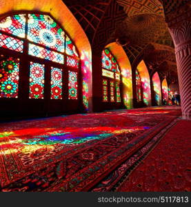 in iran blur colors from the windows the old mosque traditional scenic light