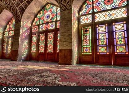 in iran blur colors from the windows the old mosque traditional scenic light