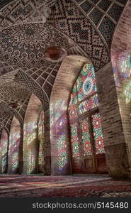 in iran blur colors from the windows the old mosque traditional scenic light