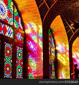 in iran blur colors from the windows the old mosque traditional scenic light