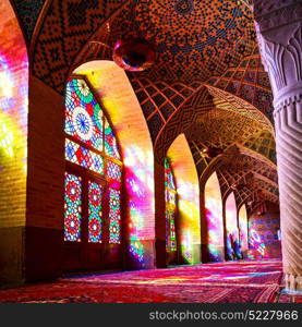 in iran blur colors from the windows the old mosque traditional scenic light