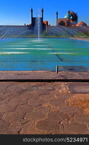 in iran old square mosque and fountain water backlight