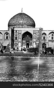 in iran old square mosque and fountain water backlight