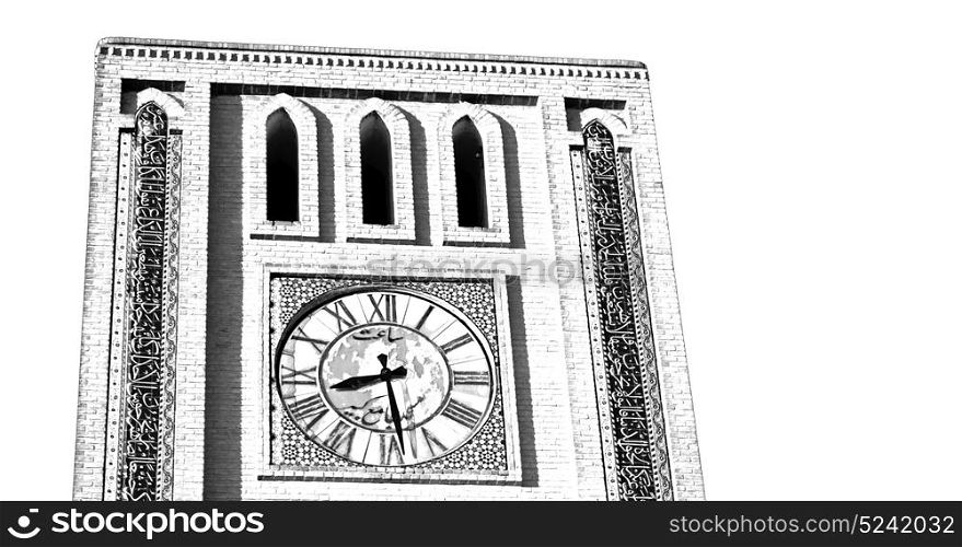 in iran old yazd city and the antique brick clock tower near the sky