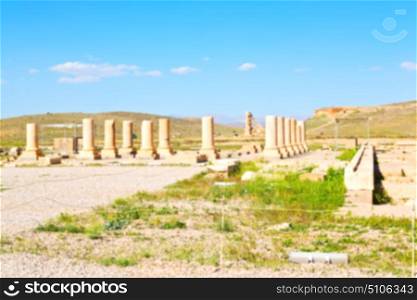 in iran pasargad the old construction temple and grave column blur
