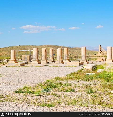 in iran pasargad the old construction temple and grave column blur