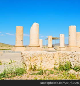 in iran pasargad the old construction temple and grave column blur