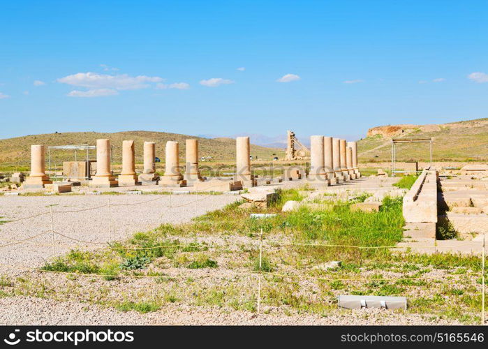 in iran pasargad the old construction temple and grave column blur