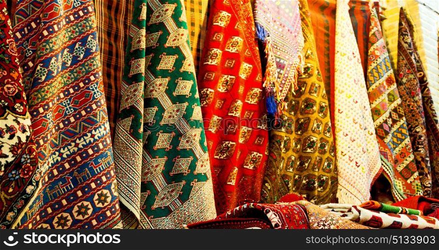 in iran scarf in a market texture abstract of colors and bazaar accessory