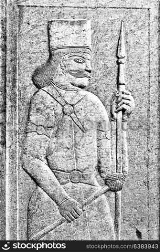 in iran the bas relief of an antique warrior