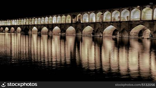 in iran the old bridge of isfahan for light and night