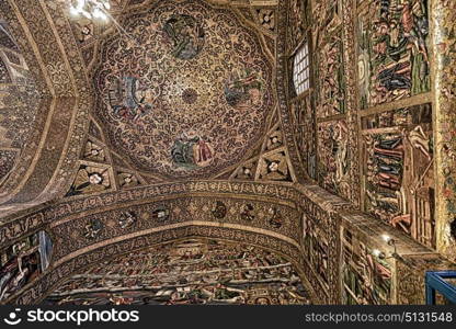 in iran the old cathedral and traditional gold wall painted