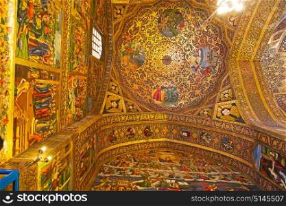 in iran the old cathedral and traditional gold wall painted