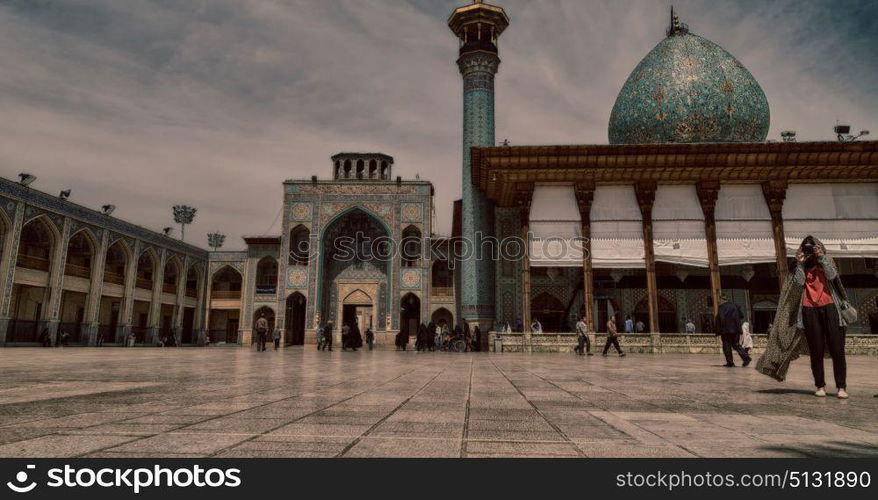 in iran the old mosque and traditional wall tile incision near minaret