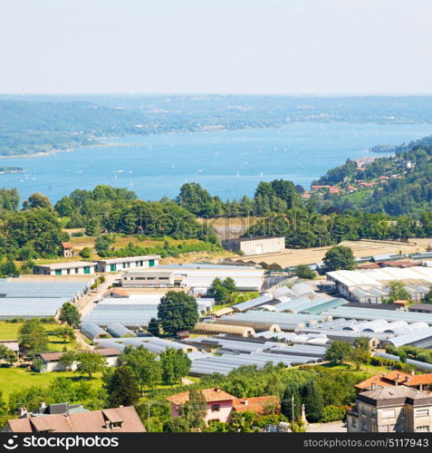 in italy landscape panorama of lake and mountain hill beautiful destination