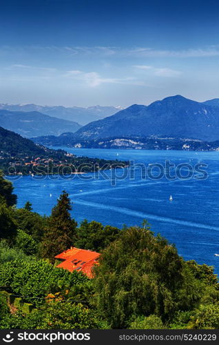 in italy landscape panorama of lake and mountain hill beautiful destination