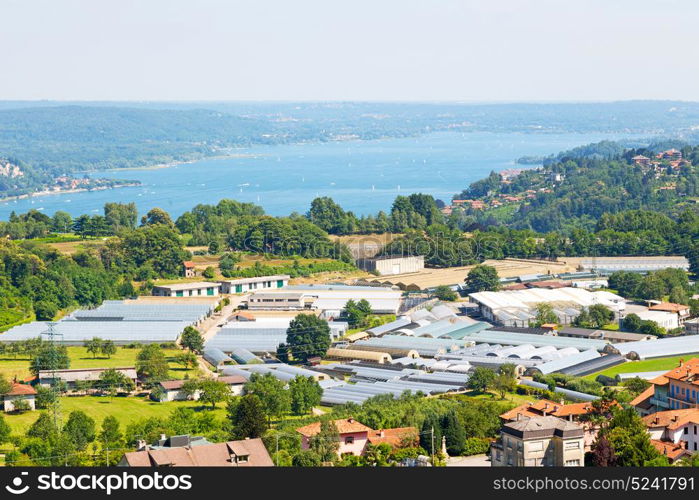 in italy landscape panorama of lake and mountain hill beautiful destination