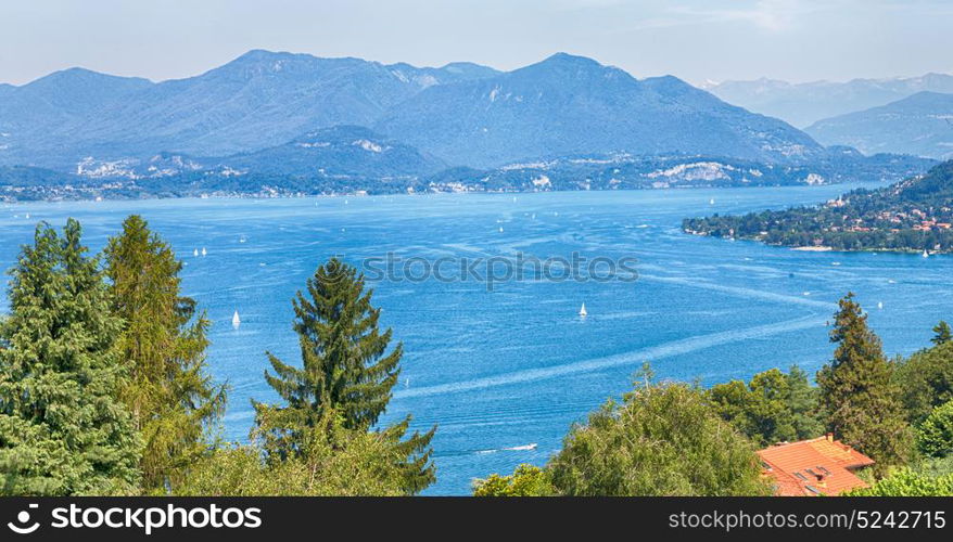 in italy landscape panorama of lake and mountain hill beautiful destination