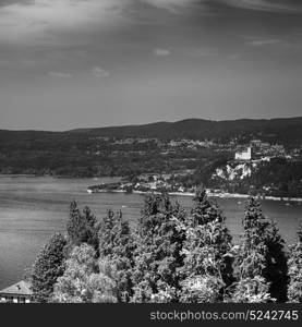 in italy landscape panorama of lake and mountain hill beautiful destination