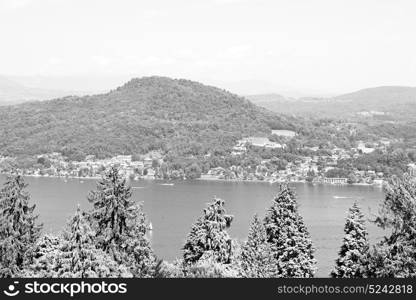 in italy landscape panorama of lake and mountain hill beautiful destination