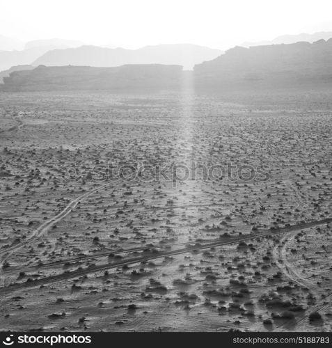 in jordan wadi rum desert the sunrise panoramic scene and light