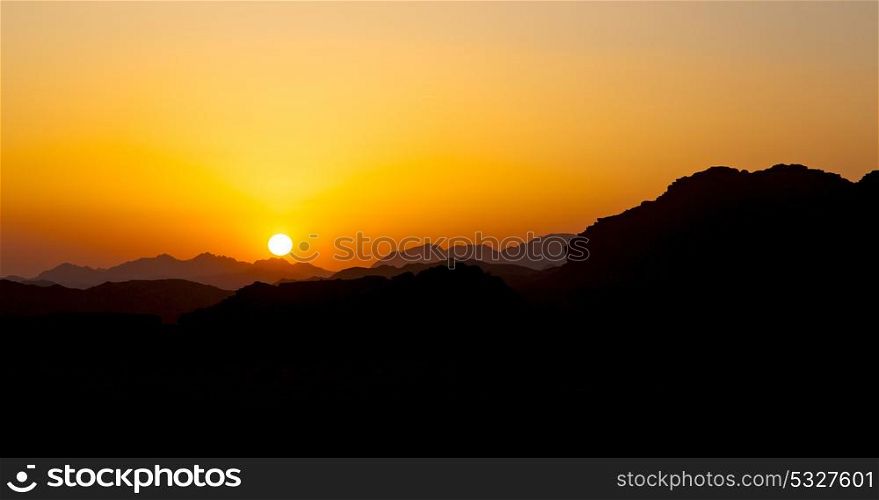 in jordan wadi rum desert the sunset full of colors near the hill and mountain
