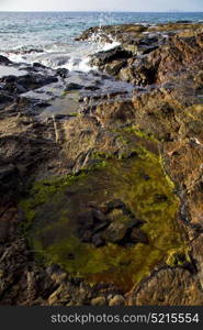 in lanzarote isle foam rock spain landscape stone sky cloud beach water