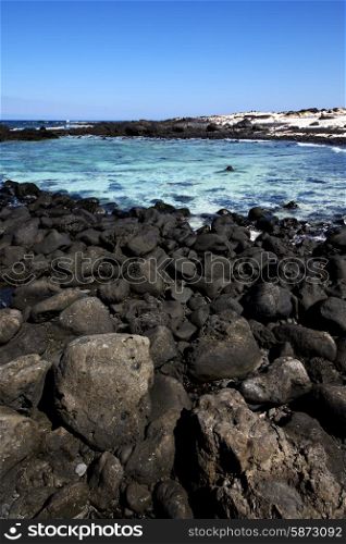 in lanzarote spain rock stone sky cloud beach water musk pond coastline and summer &#xA;