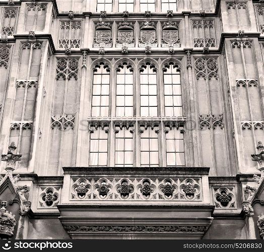 in london old historical parliament glass window structure and terrace