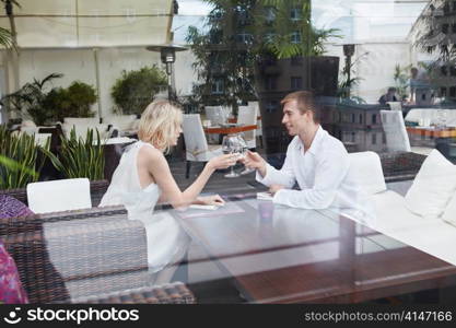 In love with a young couple in restaurant