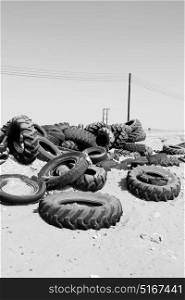 in oman old tires and desert rubbish dump