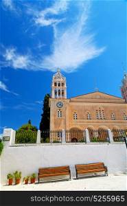 in paros cyclades greece old church and greek village the sky