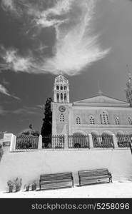 in paros cyclades greece old church and greek village the sky