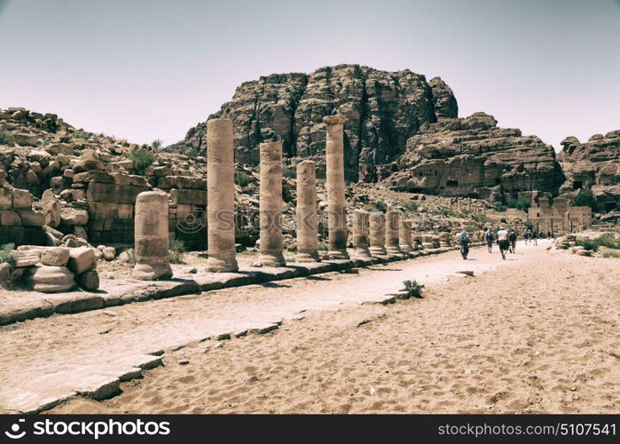 in petra jordan the antique street full of columns and architecture heritage