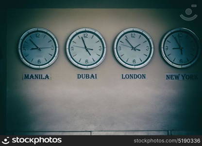 in philipphines airport different watch with worldwide timezone