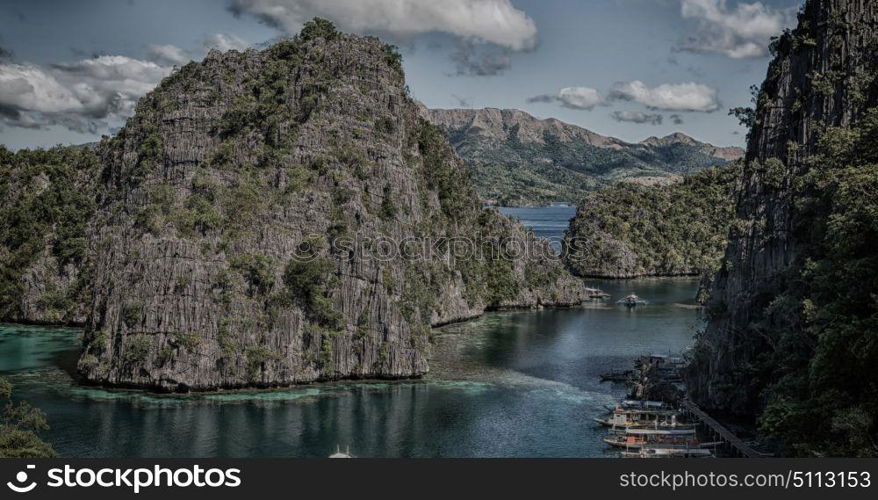 in philippines view from a cliff of the beautiful paradise bay and tropical lagoon