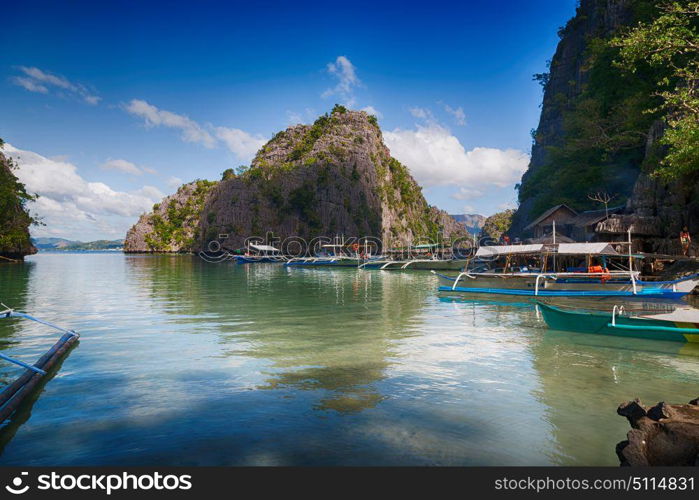 in philippines view from a cliff of the beautiful paradise bay and tropical lagoon