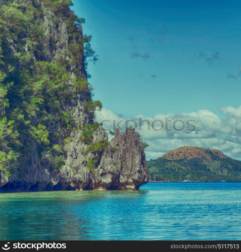 in philippines view from a cliff of the beautiful paradise bay and tropical lagoon