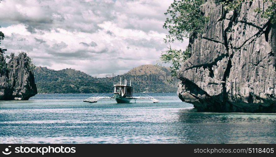 in philippines view from a cliff of the beautiful paradise bay and tropical lagoon