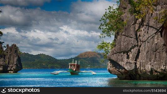 in philippines view from a cliff of the beautiful paradise bay and tropical lagoon