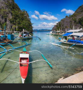 in philippines view from a cliff of the beautiful paradise bay and tropical lagoon