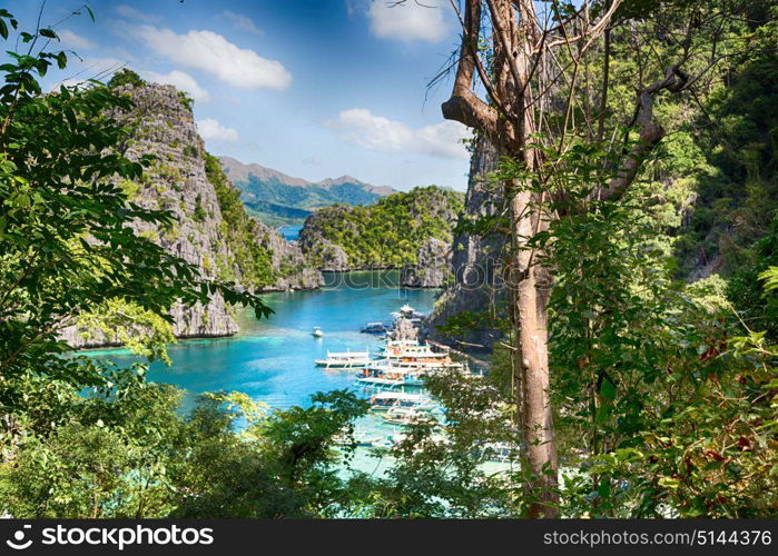 in philippines view from a cliff of the beautiful paradise bay and tropical lagoon