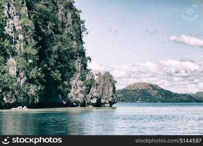 in philippines view from a cliff of the beautiful paradise bay and tropical lagoon