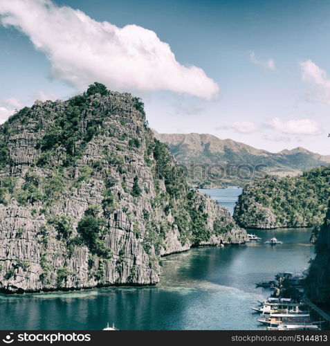 in philippines view from a cliff of the beautiful paradise bay and tropical lagoon