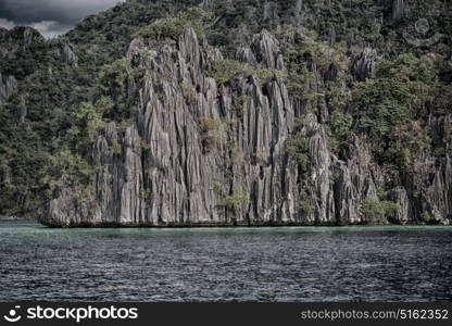 in philippines view from a cliff of the beautiful paradise bay and tropical lagoon