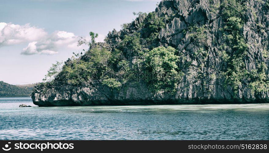 in philippines view from a cliff of the beautiful paradise bay and tropical lagoon