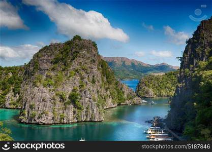 in philippines view from a cliff of the beautiful paradise bay and tropical lagoon