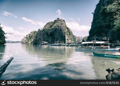 in philippines view from a cliff of the beautiful paradise bay and tropical lagoon