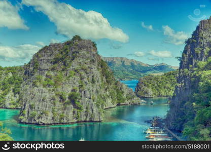 in philippines view from a cliff of the beautiful paradise bay and tropical lagoon